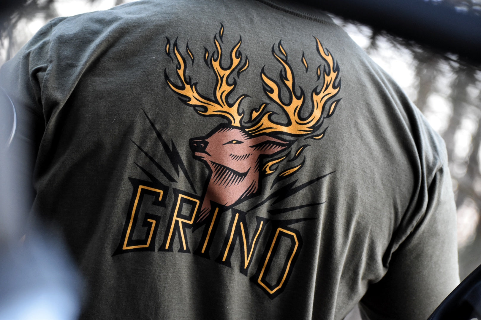The Grind Athletics Graphic T-Shirt S / Military Green Antler Flames