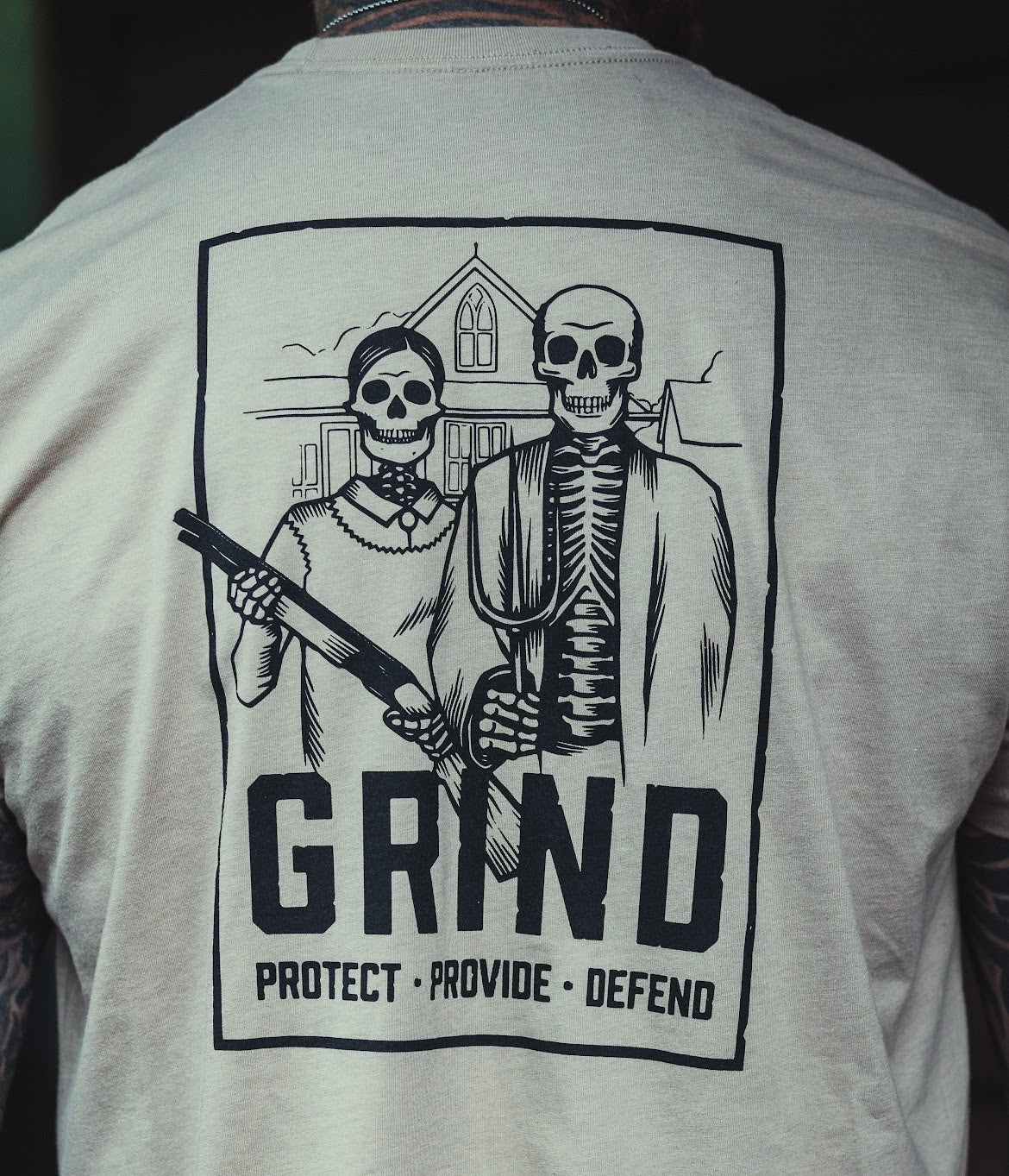 The Grind Athletics Graphic T-Shirt S / Heather Tan Protect Provide Defend II