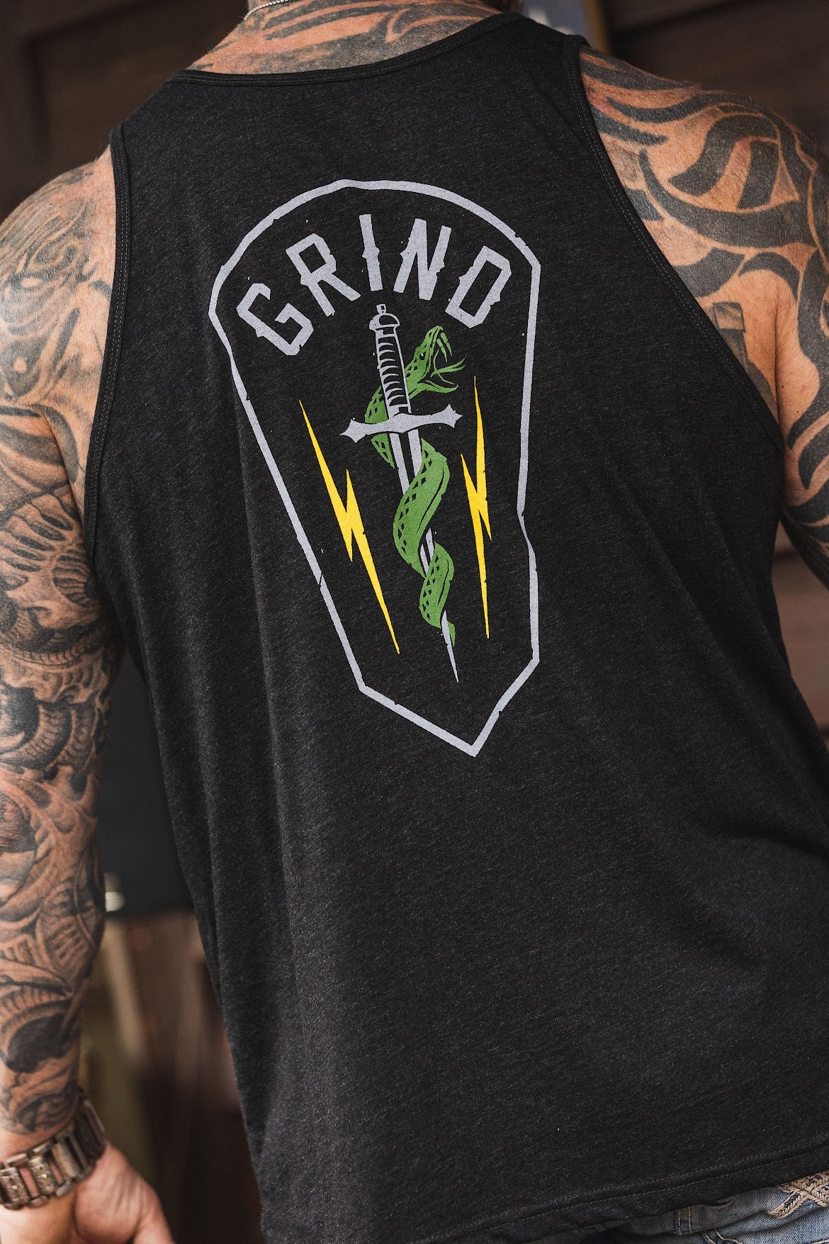 The Grind Athletics M / Charcoal Black Squadron Patch - Tank Top