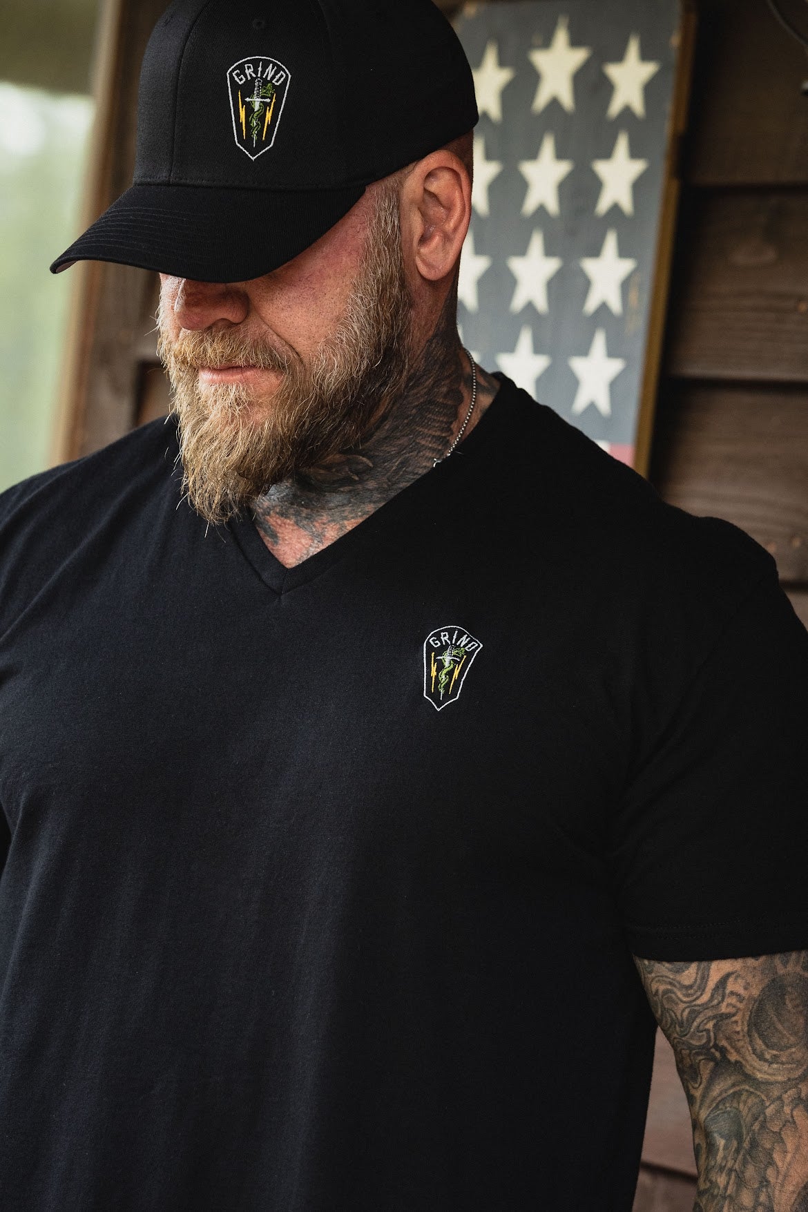 The Grind Athletics M Squadron Patch V Necks - Embroidered