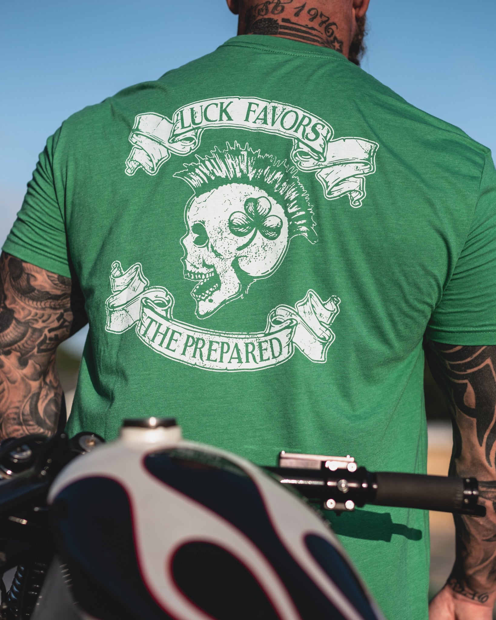 The Grind Athletics S / Kelly Green / White Ink Luck Favors The Prepared T