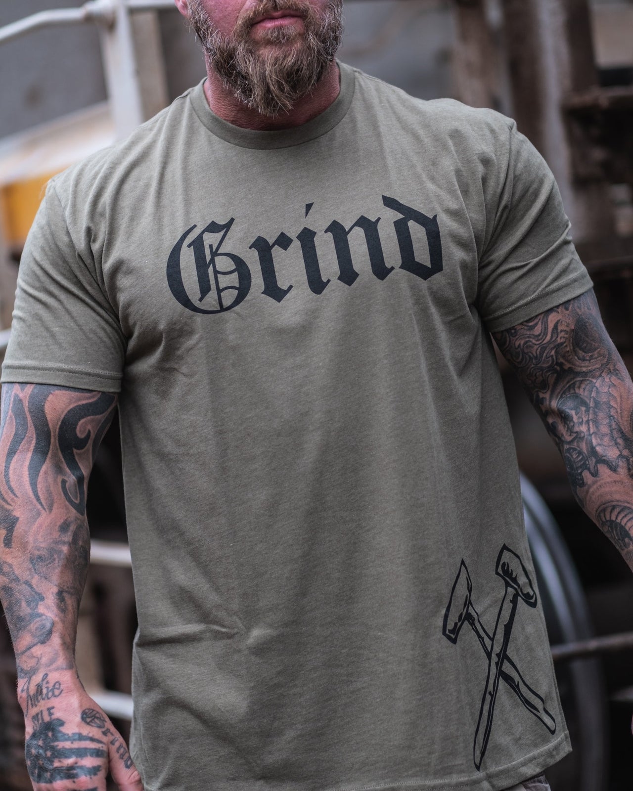 The Grind Athletics S / Military Green HAMMERS Hard Work Works Patriot