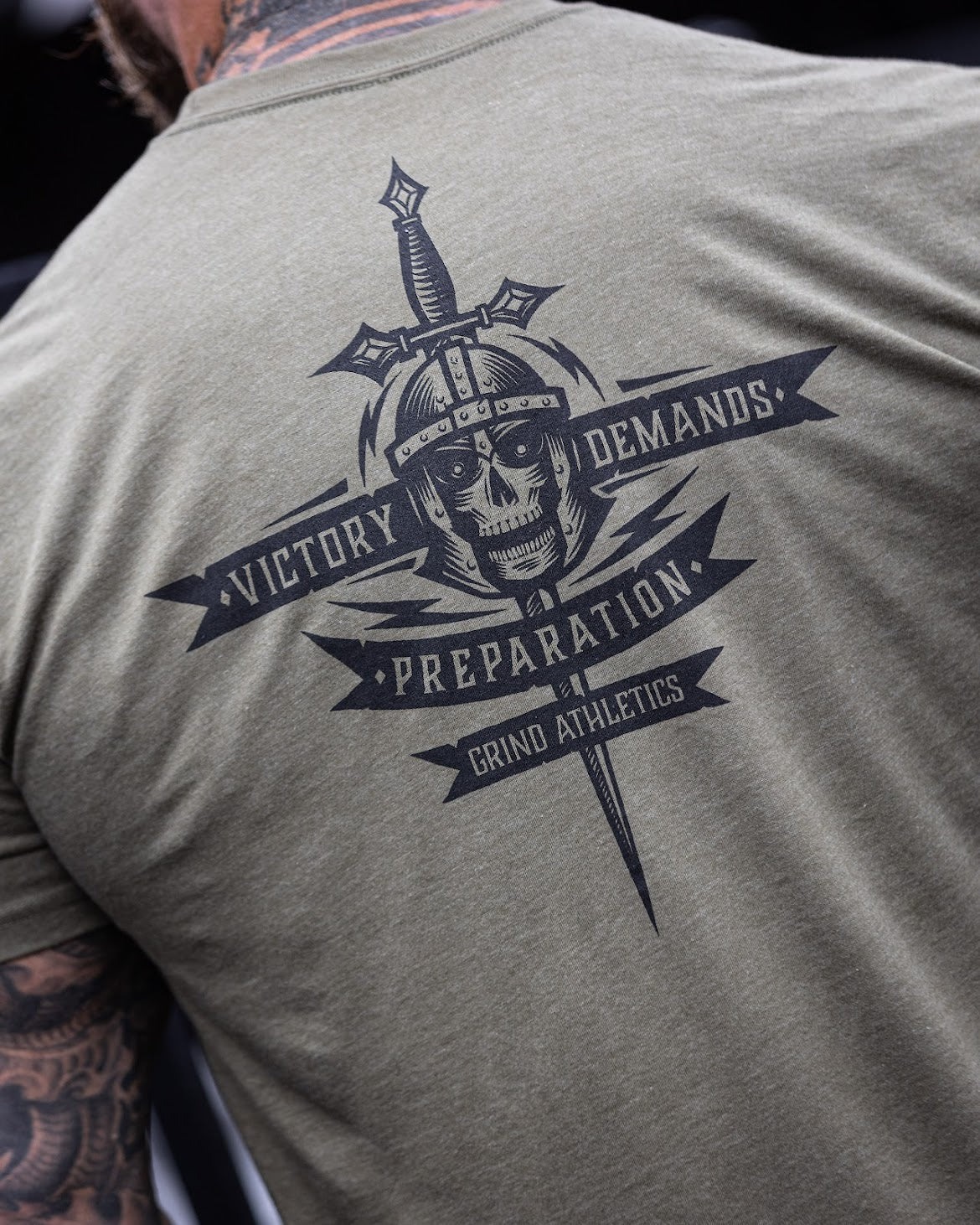 The Grind Athletics S / Military Green Victory Demands Preparation