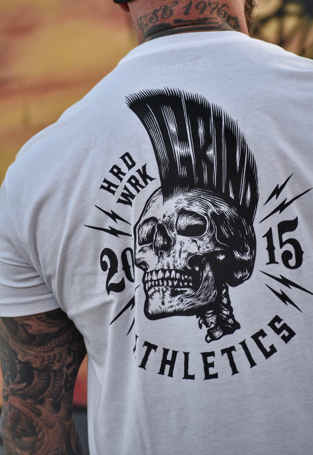 The Grind Athletics S / White HRD WRK Skull Mohawk T