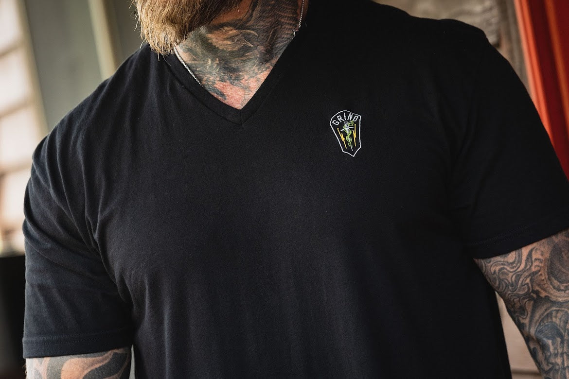 The Grind Athletics Squadron Patch V Necks - Embroidered