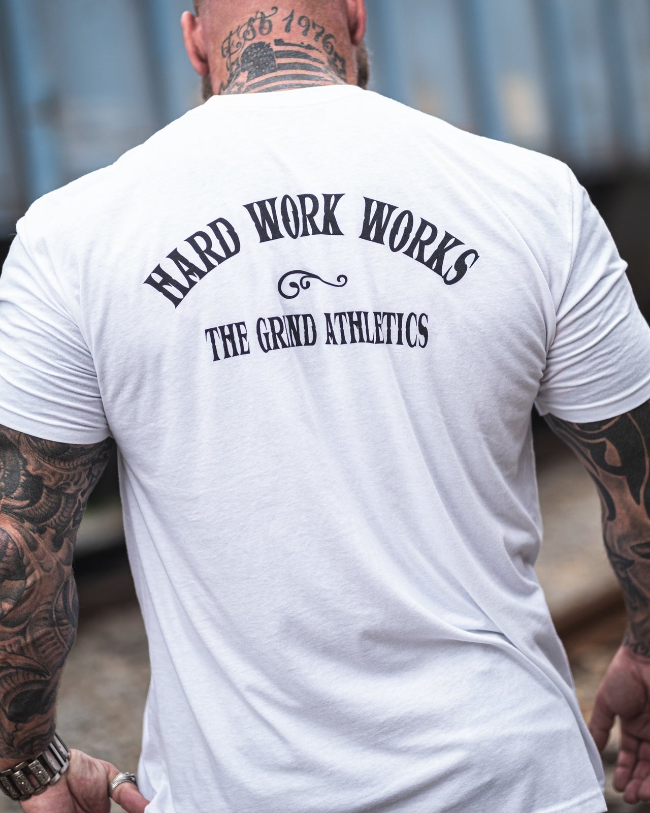 The Grind Athletics White / Black Ink / S HARD WORK WORKS T